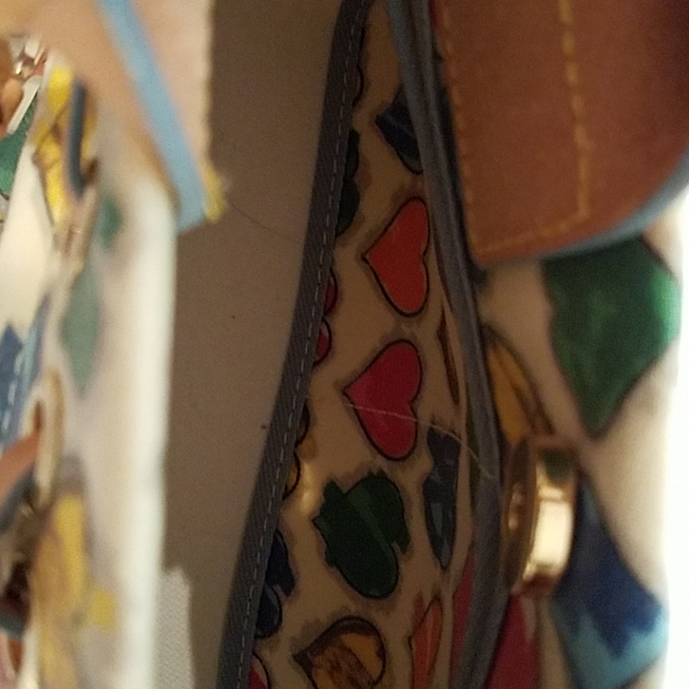 Dooney & Bourke Multicolor Heart Print Satchel with Tan Trim - Picture 4 of 5